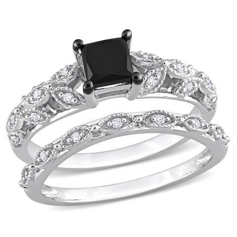 Black & White Diamond Vintage Ring Set 14k