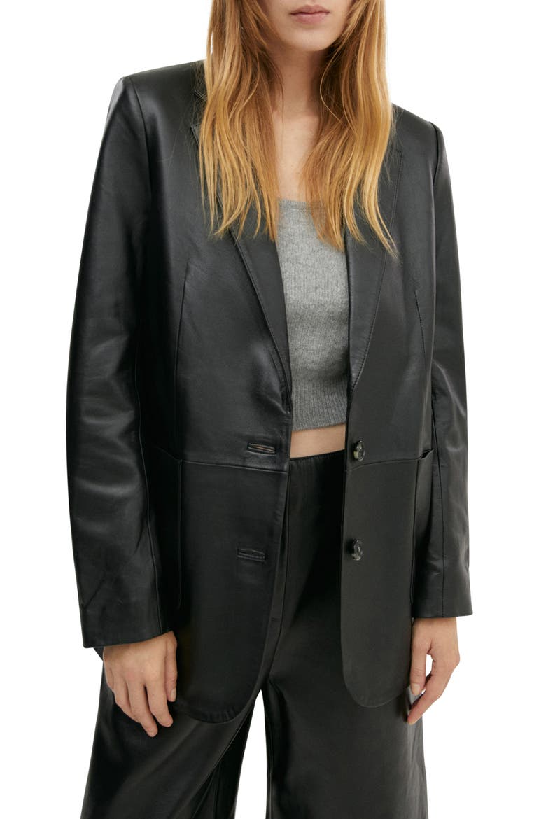 Pieced Leather Jacket, Main, color, BLACK