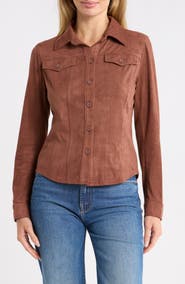 MAX STUDIO Faux Suede Button Front Shirt
