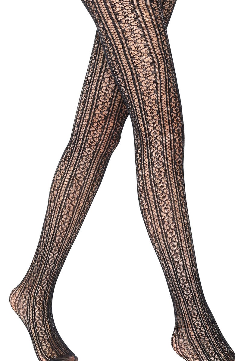 Stems Floral Stripe Fishnet Tights, Alternate, color, 