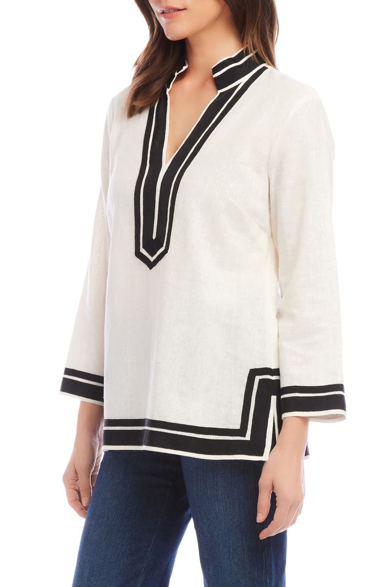 Karen Kane The St. Tropez Linen Blend Tunic, Alternate, color, Off White/ Black
