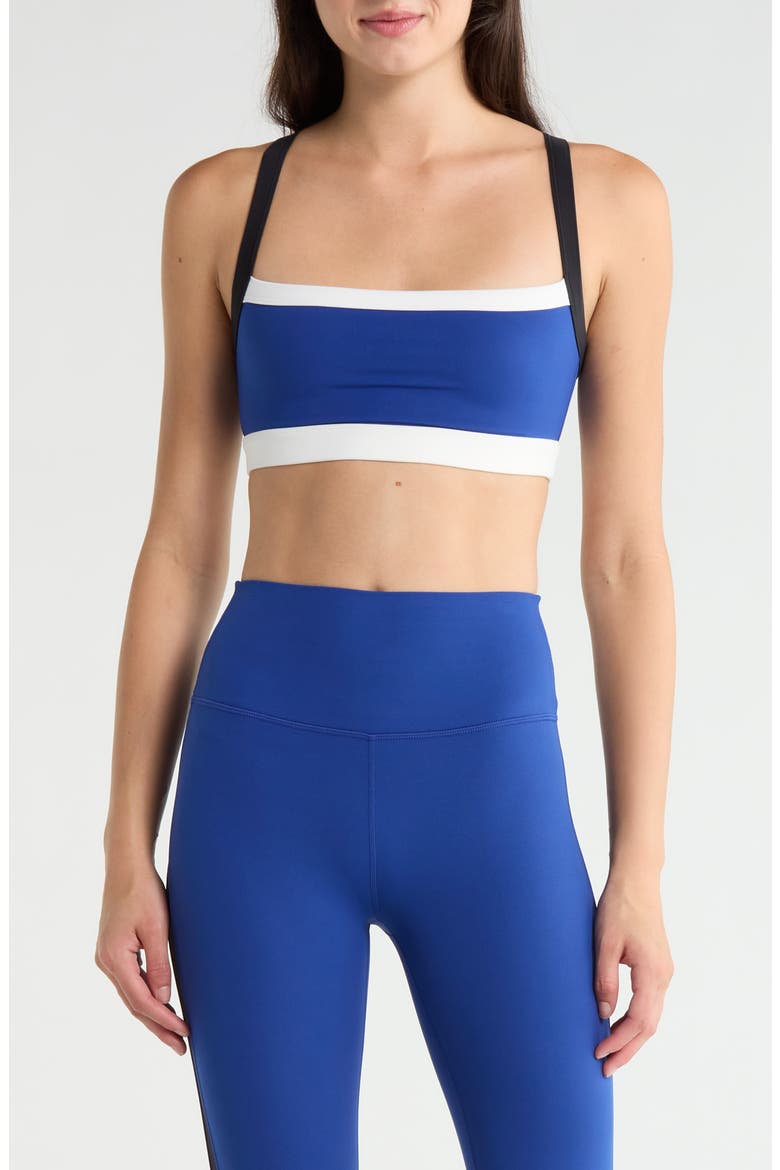 Monah Rigor Colorblock Sports Bra, Main, color, COBALT/ BLACK