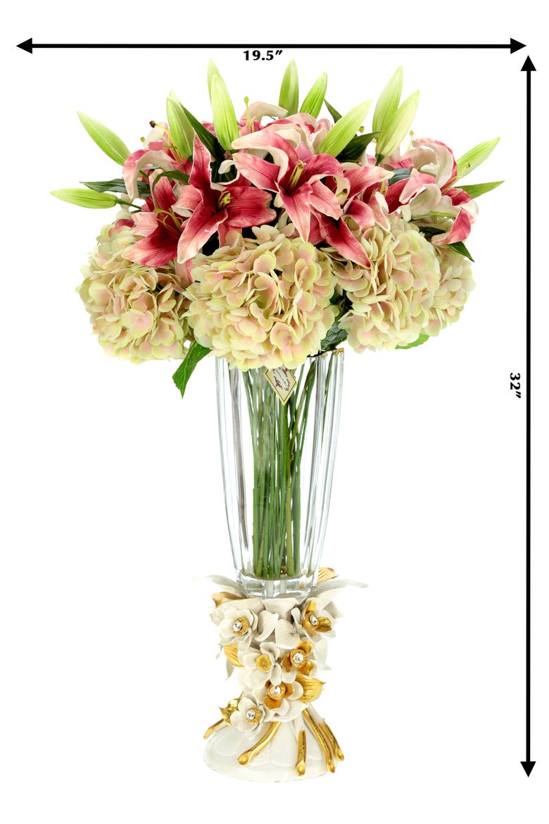 Majestic Lily and Hydrangea in Vase, Alternate, color, Deep Rose Pink