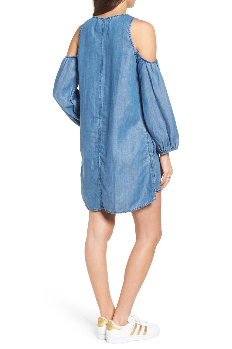 Chambray Cold Shoulder Dress, Alternate, color, FLUFF PIECE