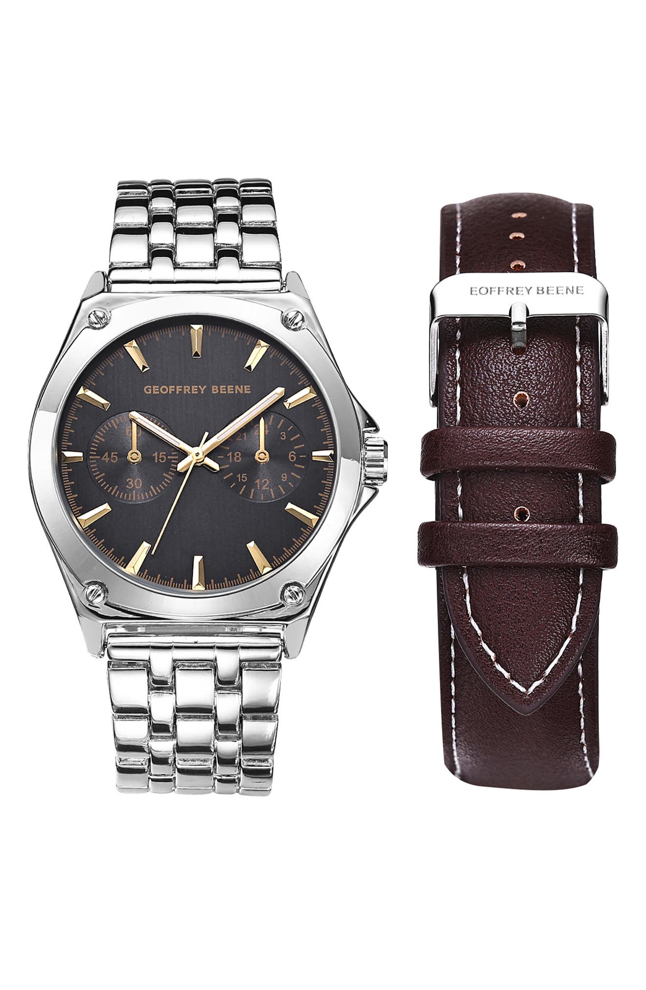 GEOFFREY BEENE EZ Change Bracelet Strap & Leather Strap Multifunction Watch, 41mm