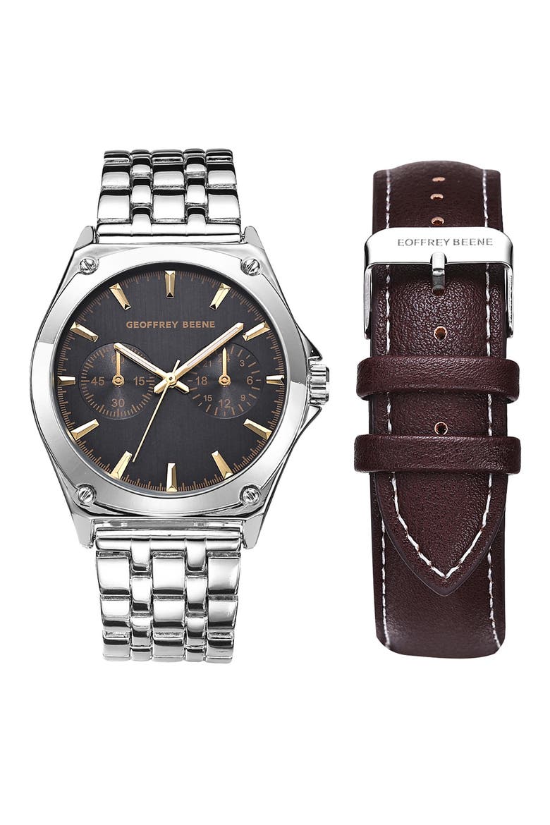 EZ Change Bracelet Strap & Leather Strap Multifunction Watch, 41mm, Main, color, SILVER