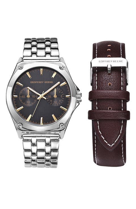 EZ Change Bracelet Strap & Leather Strap Multifunction Watch, 41mm