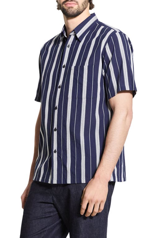 Theory Noll Summer Dobby Short Sleeve Button-up Shirt In Blue