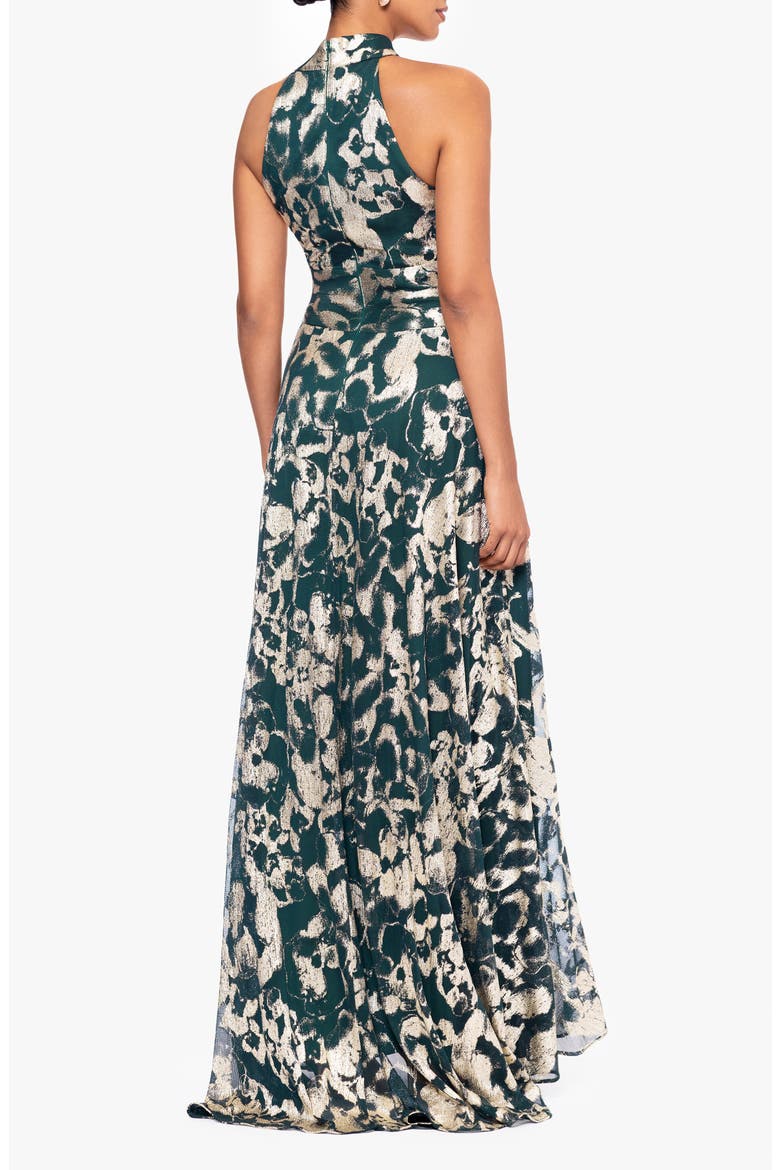 Metallic Floral High Neck Sleeveless Gown, Alternate, color, GREEN/GOLD