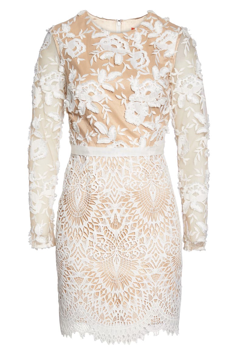 Calypso Long Sleeve Lace Cocktail Dress, Alternate, color, IVORY NUDE