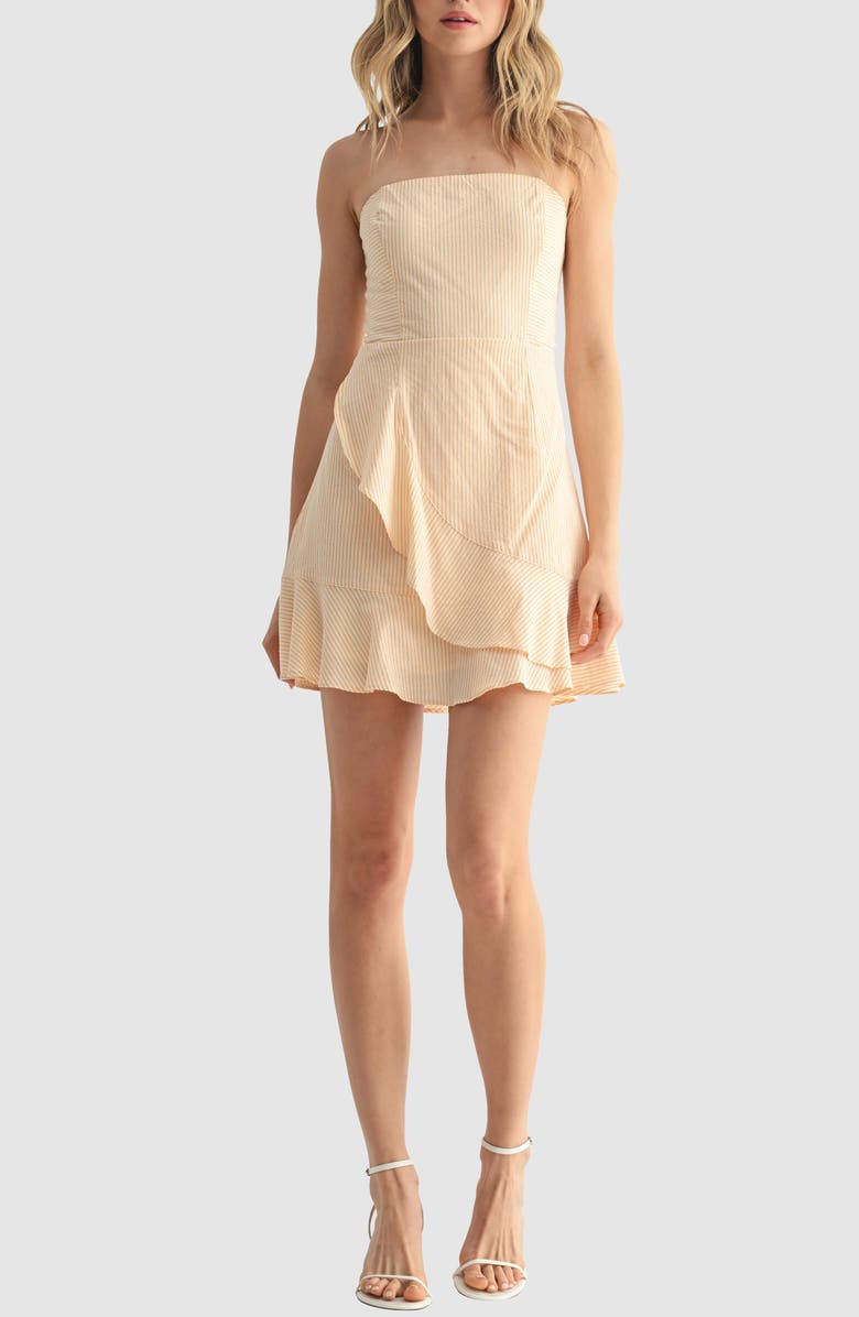 Lush Stripe Frill Strapless Minidress, Main, color, Cream Taupe Stripe