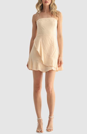 Lush Stripe Frill Strapless Minidress