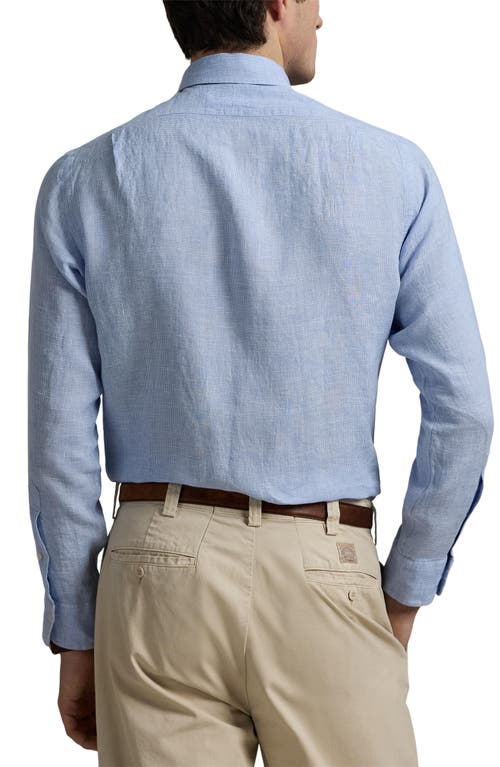 Polo Ralph Lauren Classic Fit Houndstooth Linen Button-up Shirt In Blue
