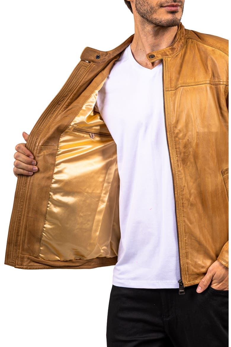 Washed Brown Lambskin Leather Jacket, Alternate, color, BROWN