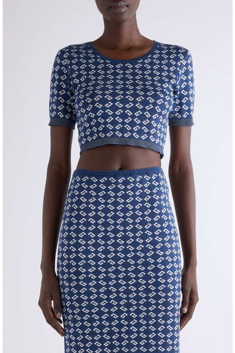 Monogram 72 Jacquard Crop Crewneck Top, Main, color, DENIM BLUE