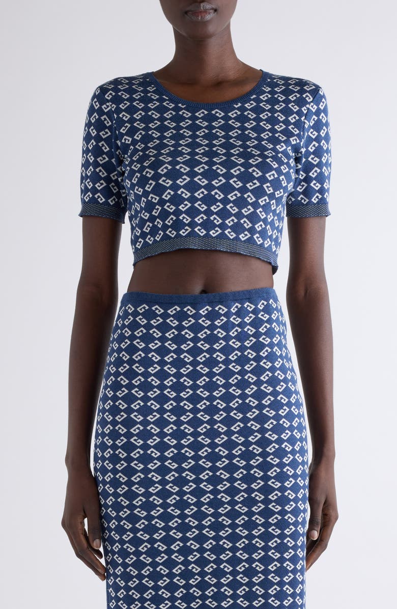 Givenchy Monogram 72 Jacquard Crop Crewneck Top, Main, color, Denim Blue