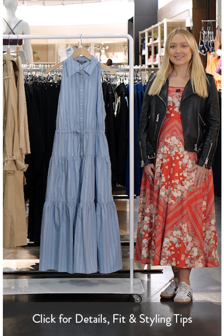 STripe Cotton Broadcloth Sleeveless Tiered Shirtdress video