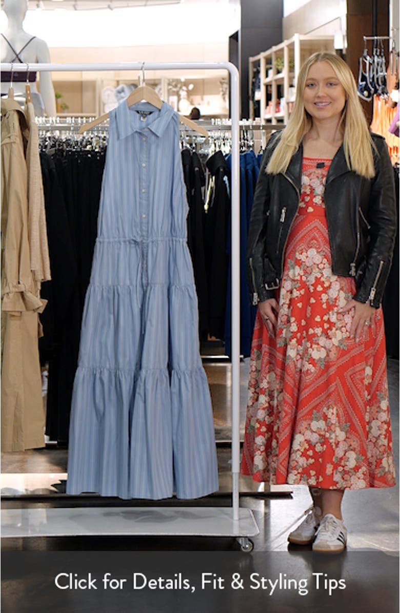 STripe Cotton Broadcloth Sleeveless Tiered Shirtdress, sales video thumbnail