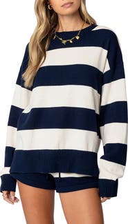 EDIKTED Riley Oversize Stripe Cotton Sweater