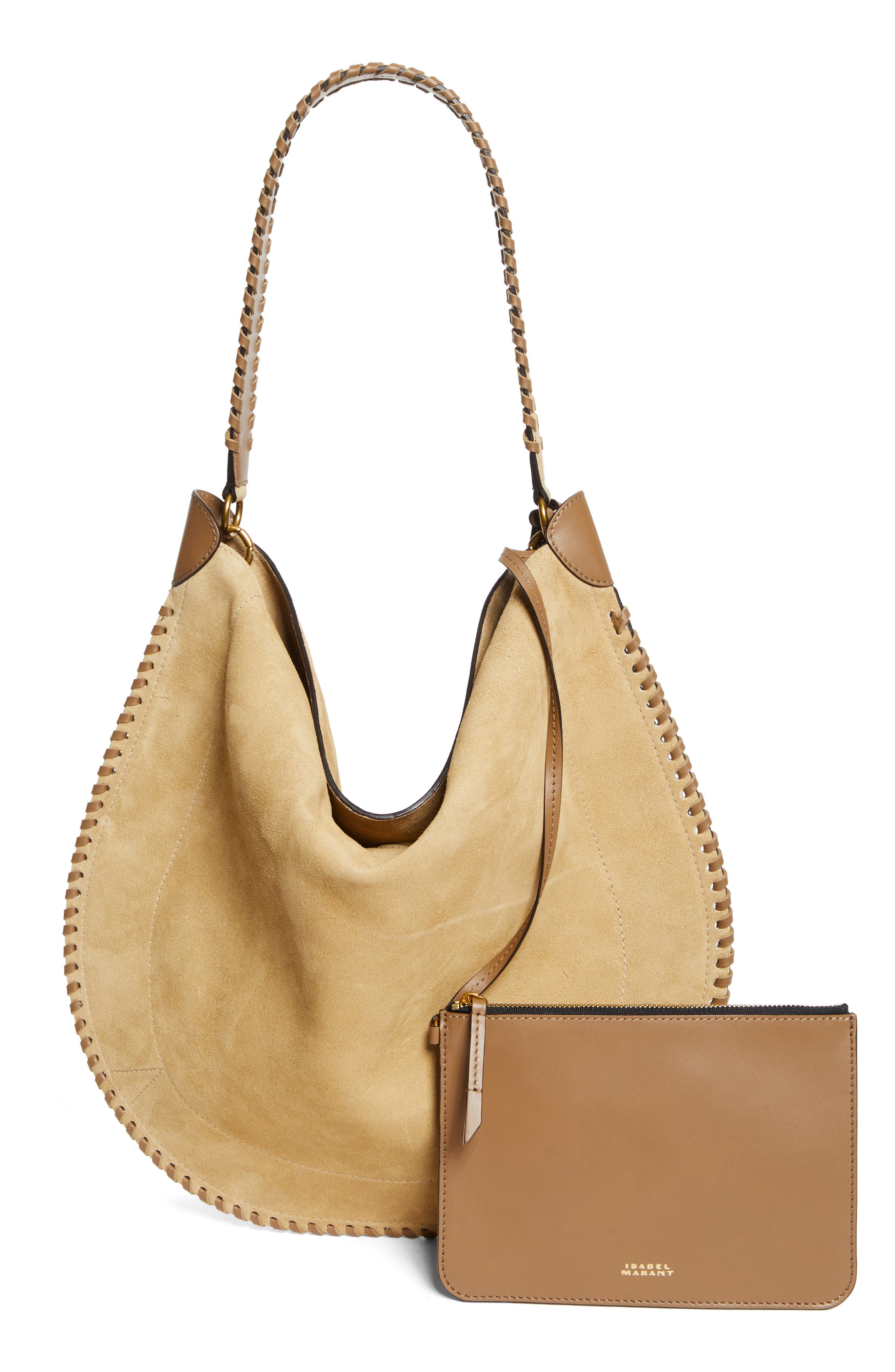 Isabel Marant Oskan Soft Suede Hobo Bag, Alternate, color, Sand