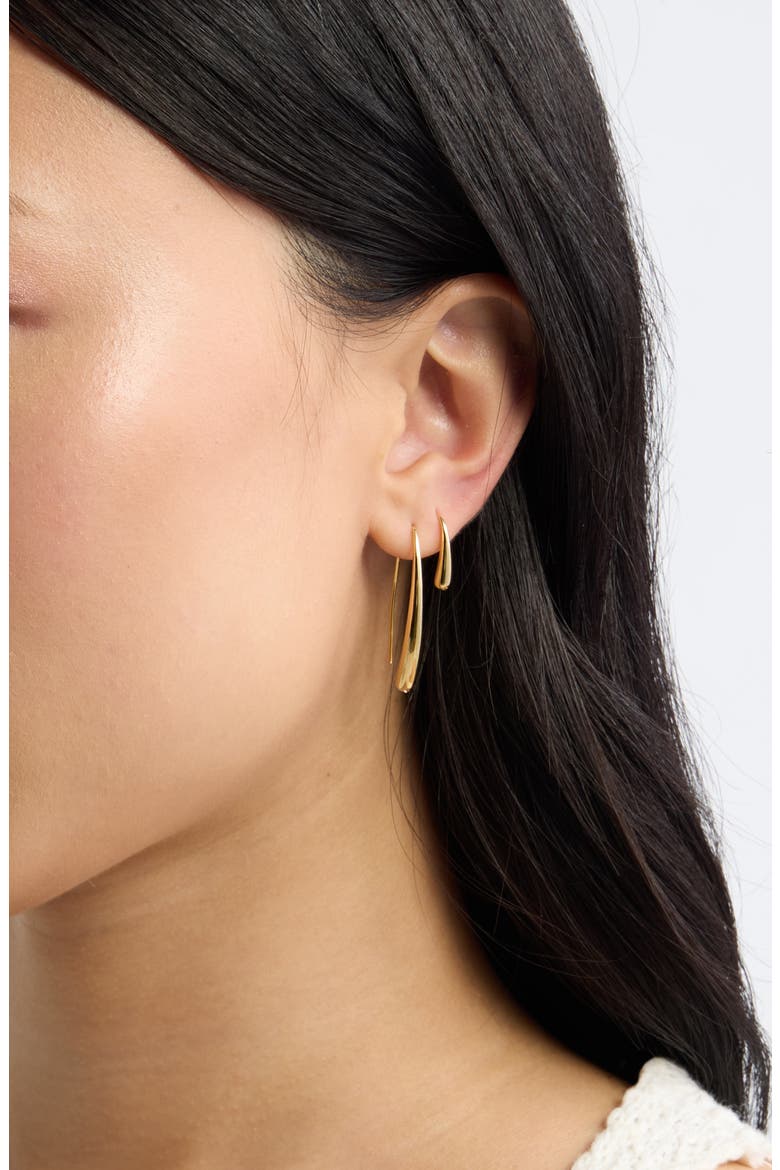 Set of 2 Teardrop Threader Earrings, Alternate, color, 14K GOLD PLATED