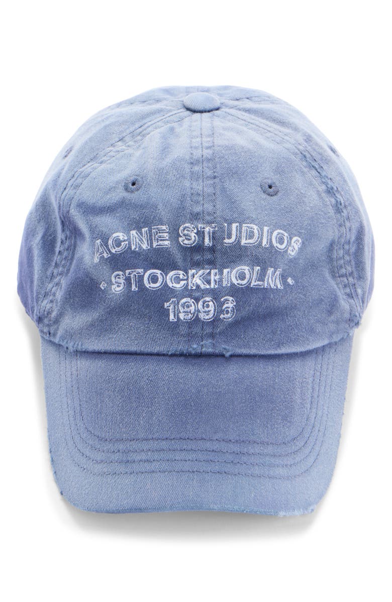 Acne Studios Cuddy Logo Stamp Sunkissed Cotton Twill Baseball Cap, Alternate, color, Navy