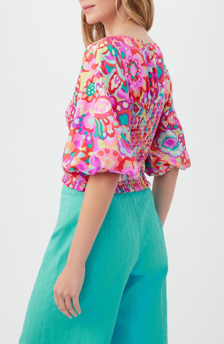 Trina Turk Sumi Puff Sleeve Silk Top, Alternate, color, Pink Multi