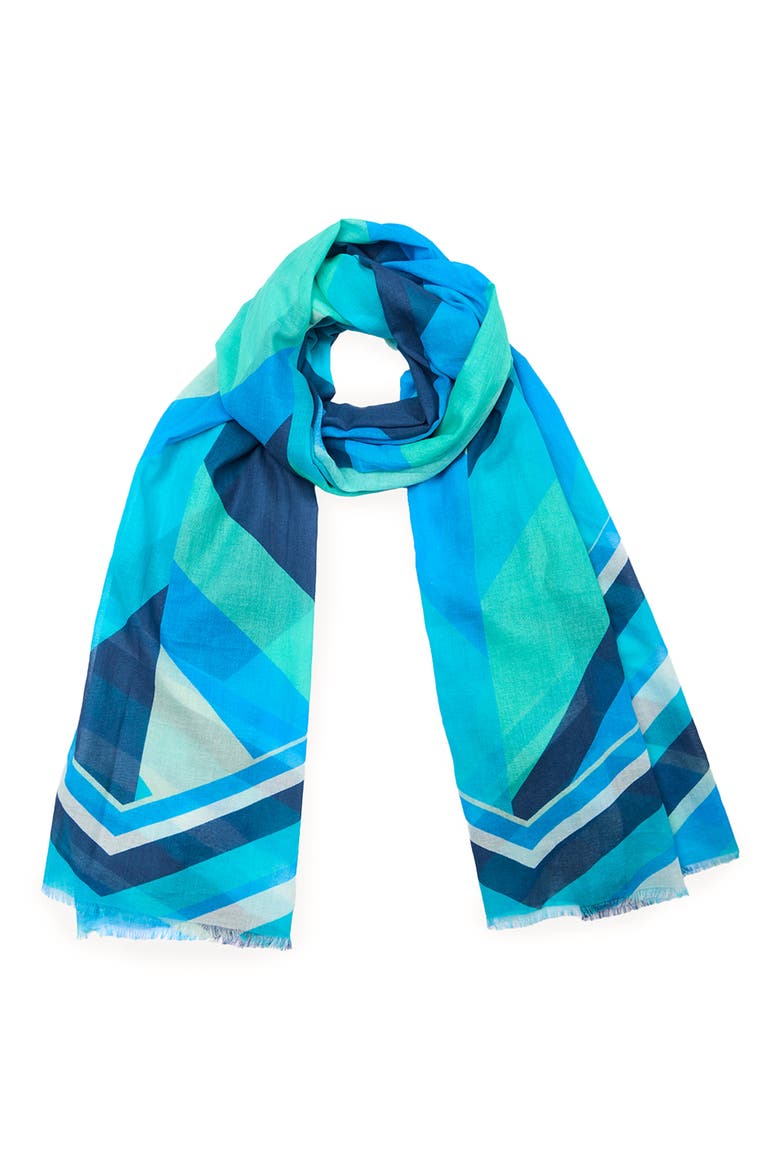 Geo Print Cotton Scarf, Main, color, BLUE