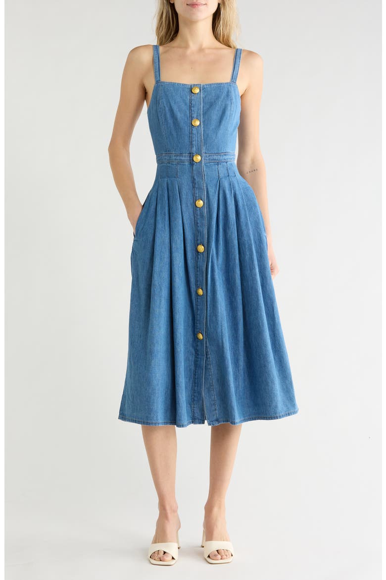 denim long pinafore dress Denim Belted Pinafore Dress doubledutchboutique