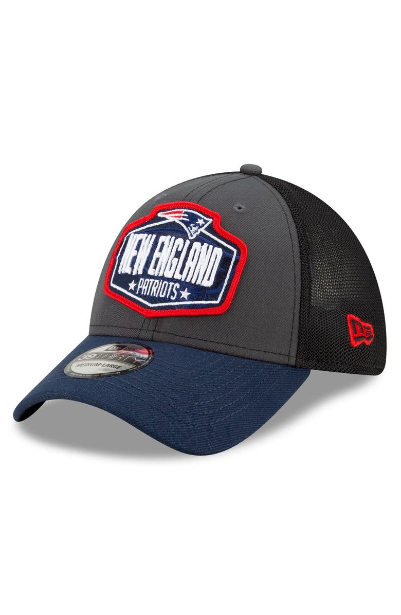 New Era Men's New Era Graphite/Navy New England Patriots 2021 NFL Draft Trucker 39THIRTY Flex Hat, Main, color, 