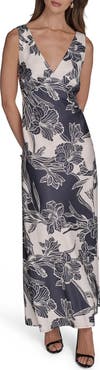 HALSTON Floral Print Maxi Dress