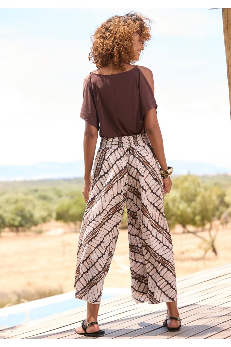 Printed Flowy Culottes, Alternate, color, Beige & Brown