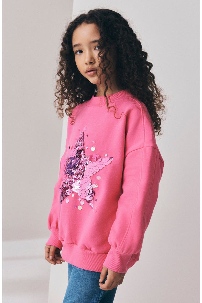 Kids' Sequin Star Sweatshirt, Alternate, color, PINK