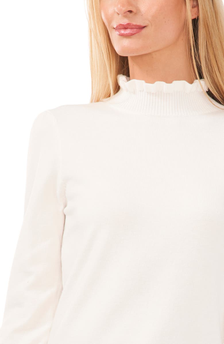 CeCe Ruffle Mock Neck Sweater, Alternate, color, Antique White