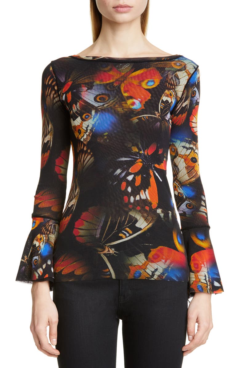 Fuzzi Butterfly Print Flare Cuff Top, Main, color, 