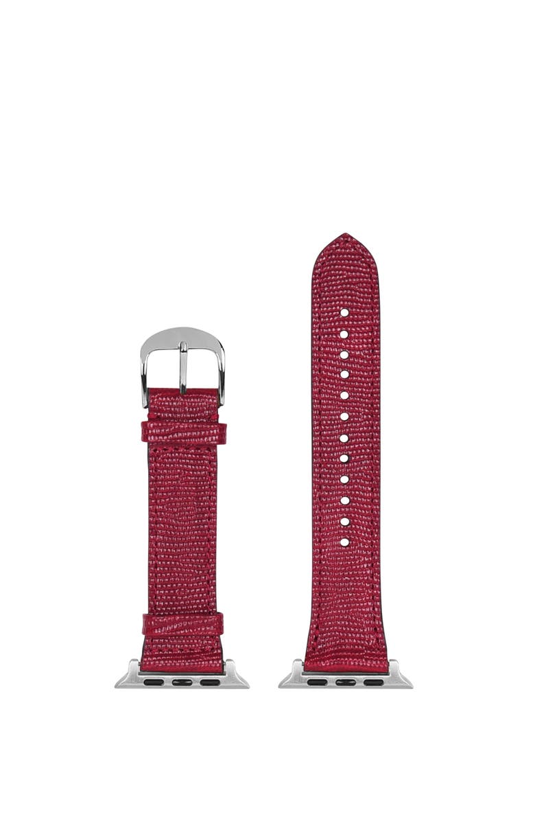 HYER GOODS Upcycled Leather Apple Watch Band, Main, color, Red / Silver- 38/40/41Mm