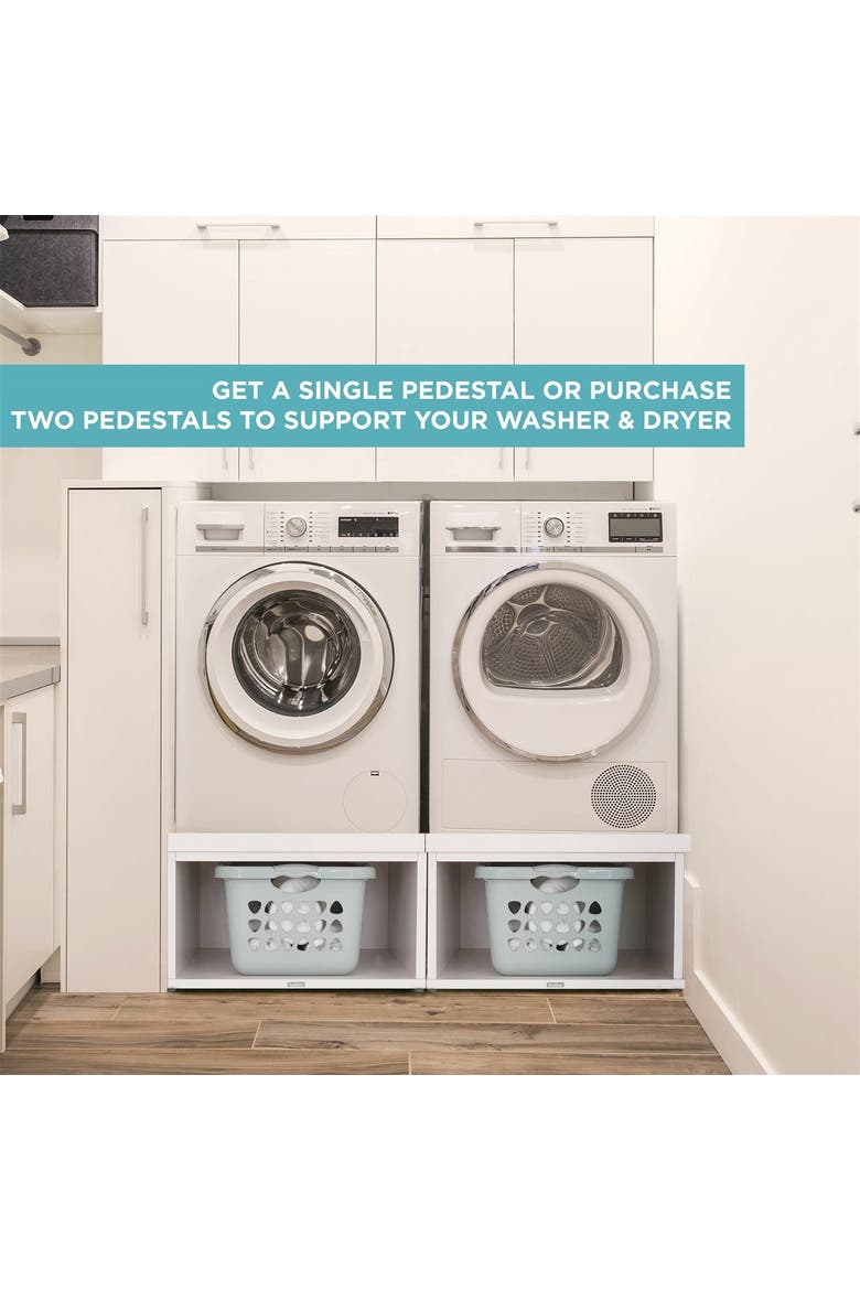 Wooden Laundry Pedestal for Washer & Dryer, 33.86x 29.92 Universal Fit, Alternate, color, White 1 Pack