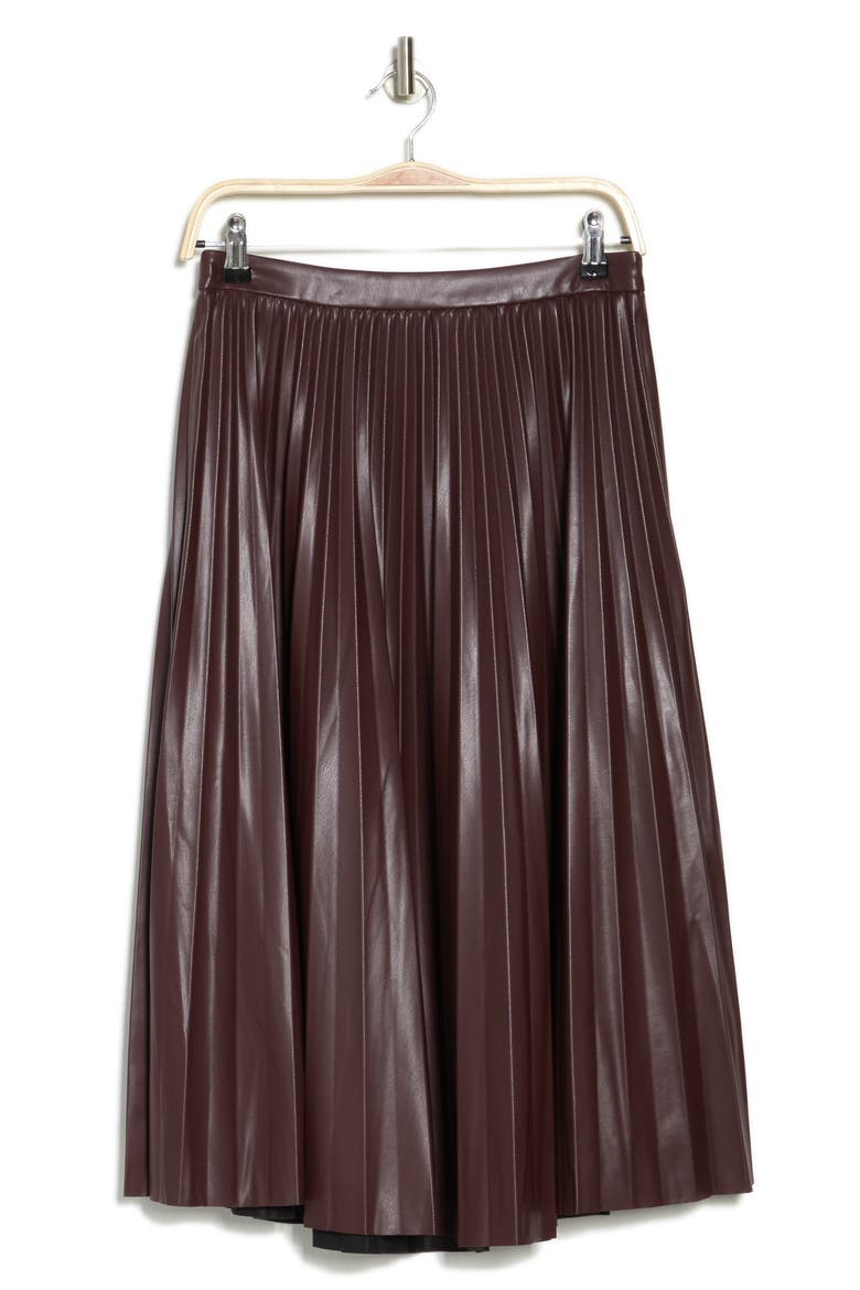 Faux Leather Pleated Midi Skirt, Alternate, color, BURGUNDY