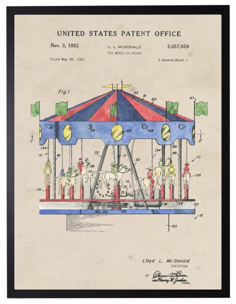 Toy Merry Go Round Patent in Black Frame