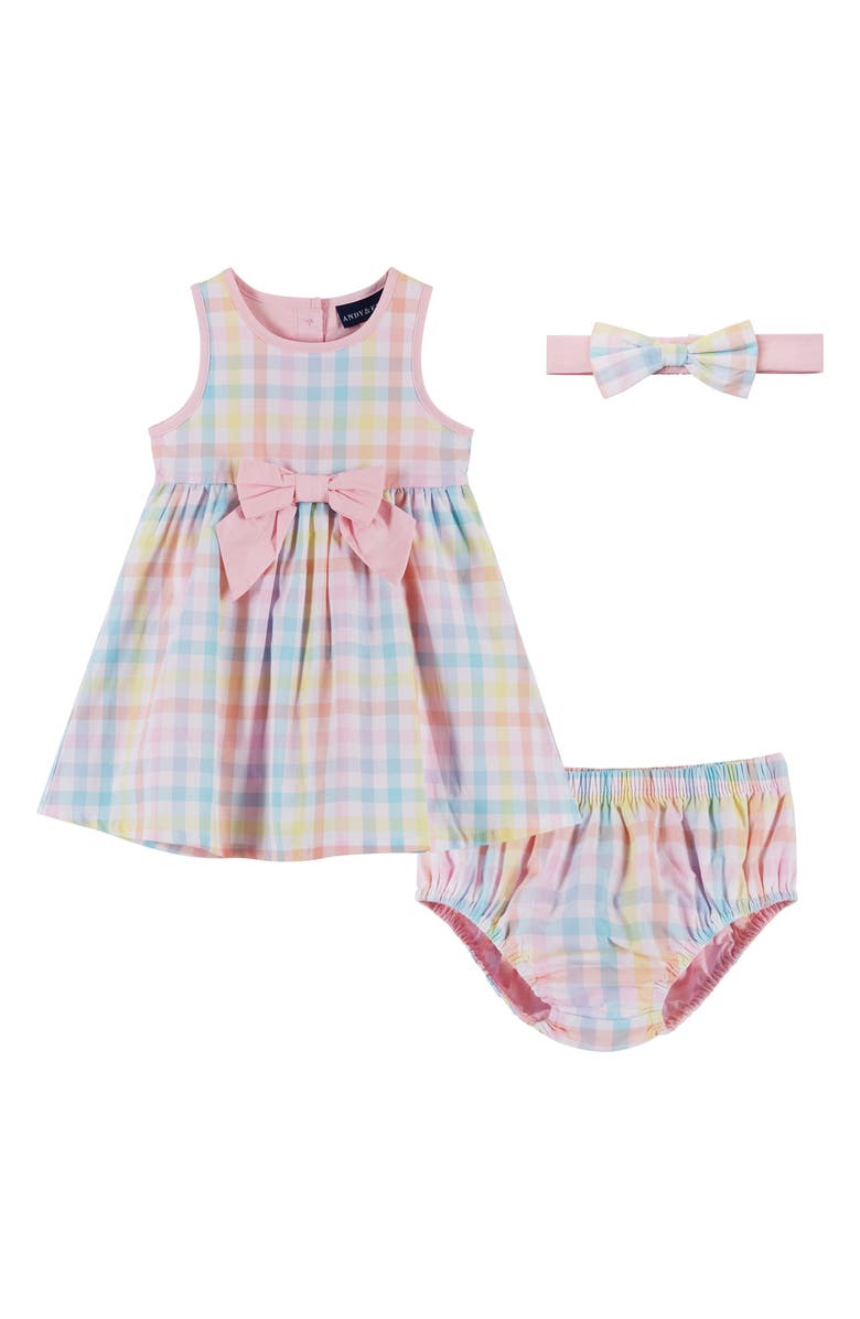 Andy & Evan Gingham Sundress, Headband & Bloomers Set, Main, color, 