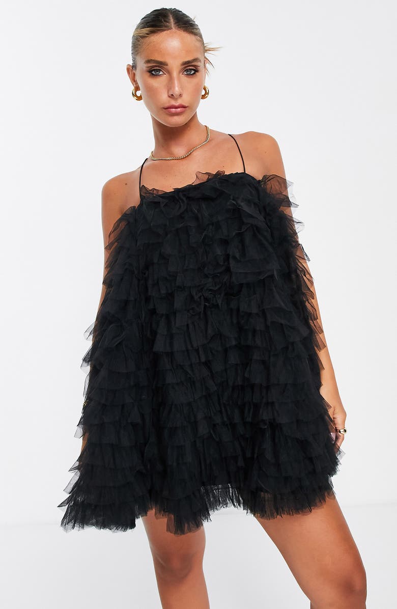 ASOS DESIGN Cami Ruffle Trapeze Minidress, Alternate, color, 