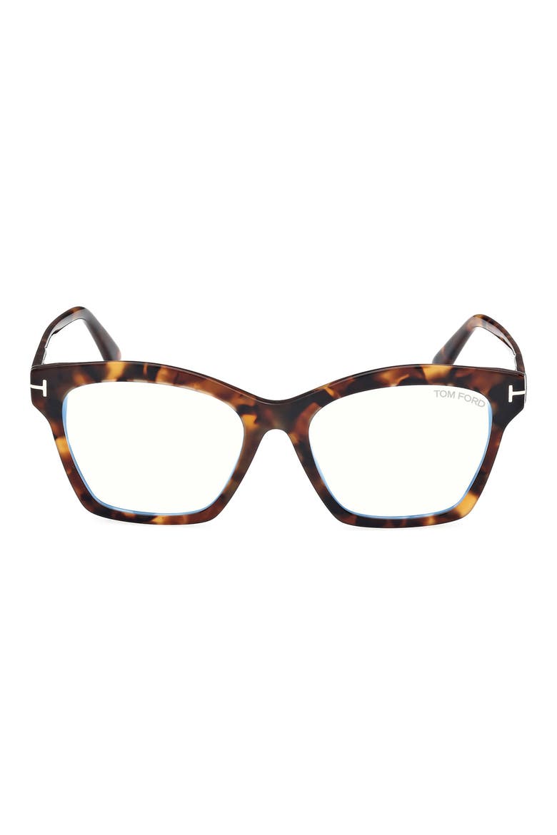 53mm Square Blue Light Blocking Optical Glasses, Main, color, VINTAGE HAVANA ECO / T LOGO