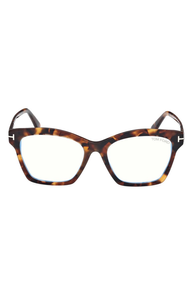 TOM FORD 53mm Square Blue Light Blocking Optical Glasses, Main, color, Vintage Havana Eco / T Logo