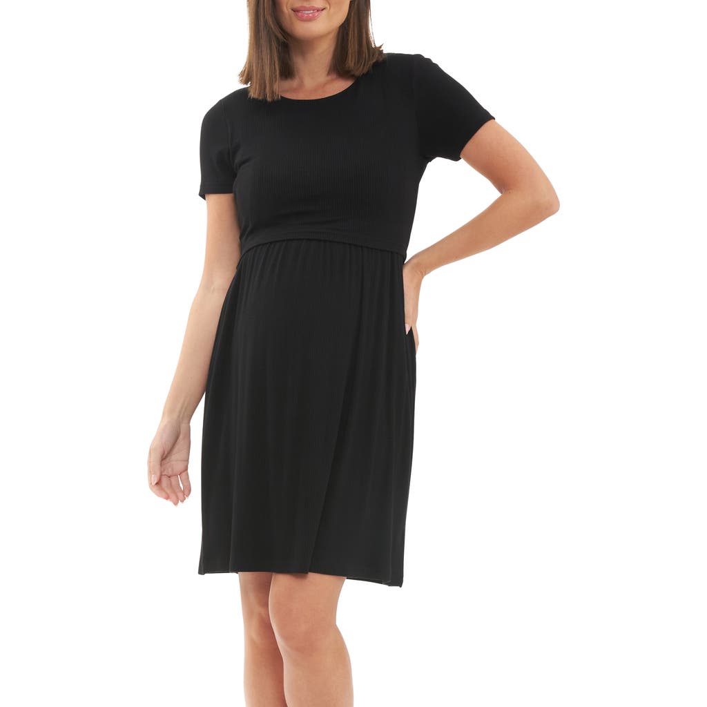 Ripe Maternity Rib Crop Top Nursing Dress In Black