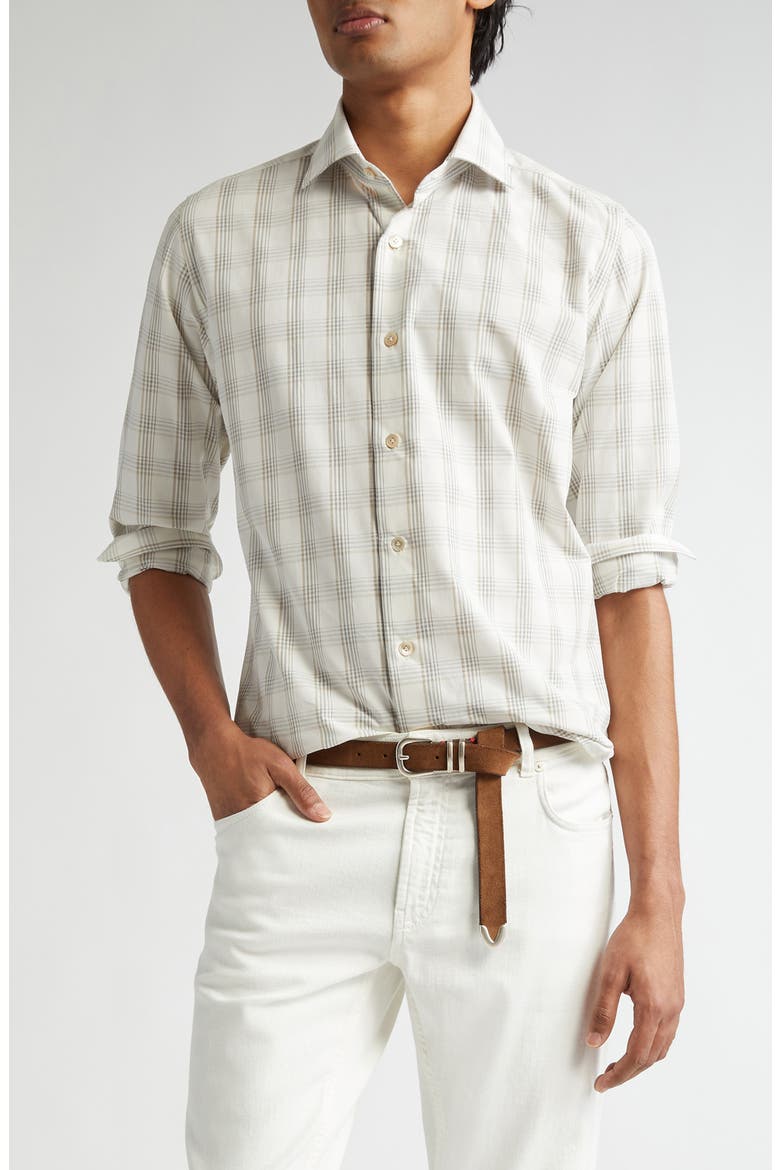 Dandy Plaid Cotton & Linen Button-Up Shirt, Main, color, LIGHT MELANGE GREY