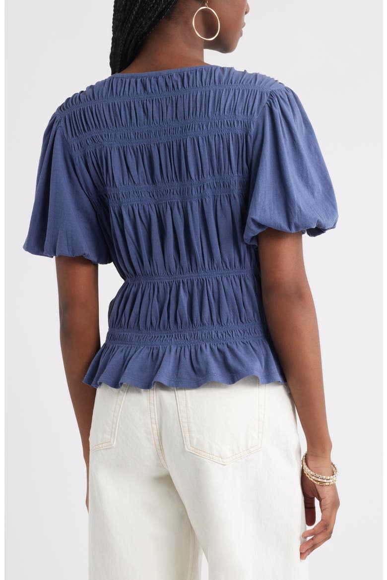 Smocked Puff Sleeve Top, Alternate, color, BLUE INDIGO