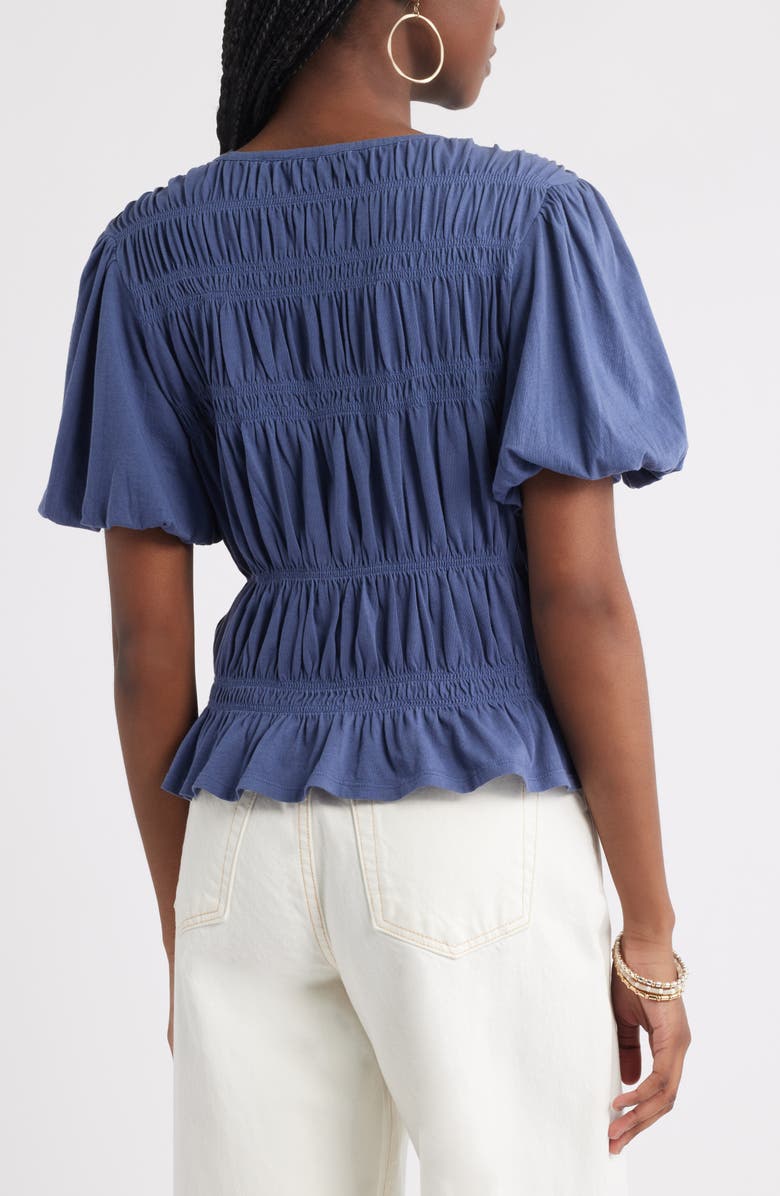 Treasure & Bond Smocked Puff Sleeve Top, Alternate, color, Blue Indigo