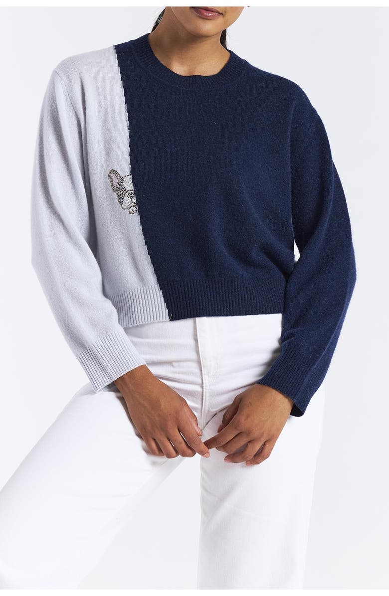 Brodie Pure Cashmere Hot Fix Colourblock 100% Cashmere Crew, Alternate, color, Navy/Willow