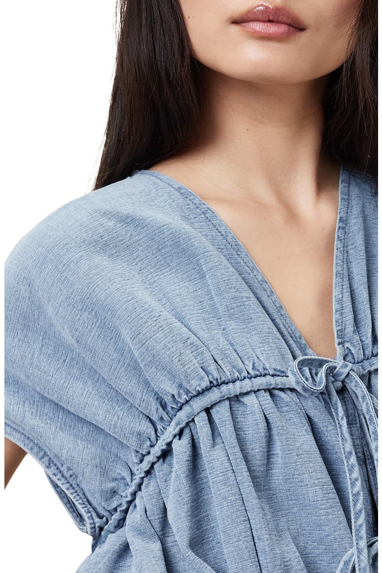 Remy Gathered Tie Front Denim Top, Alternate, color, LIGHT BLUE