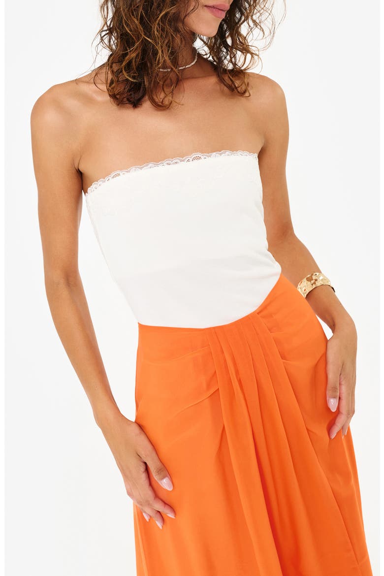 Rama Lace Trim Rib Strapless Top, Alternate, color, WHITE